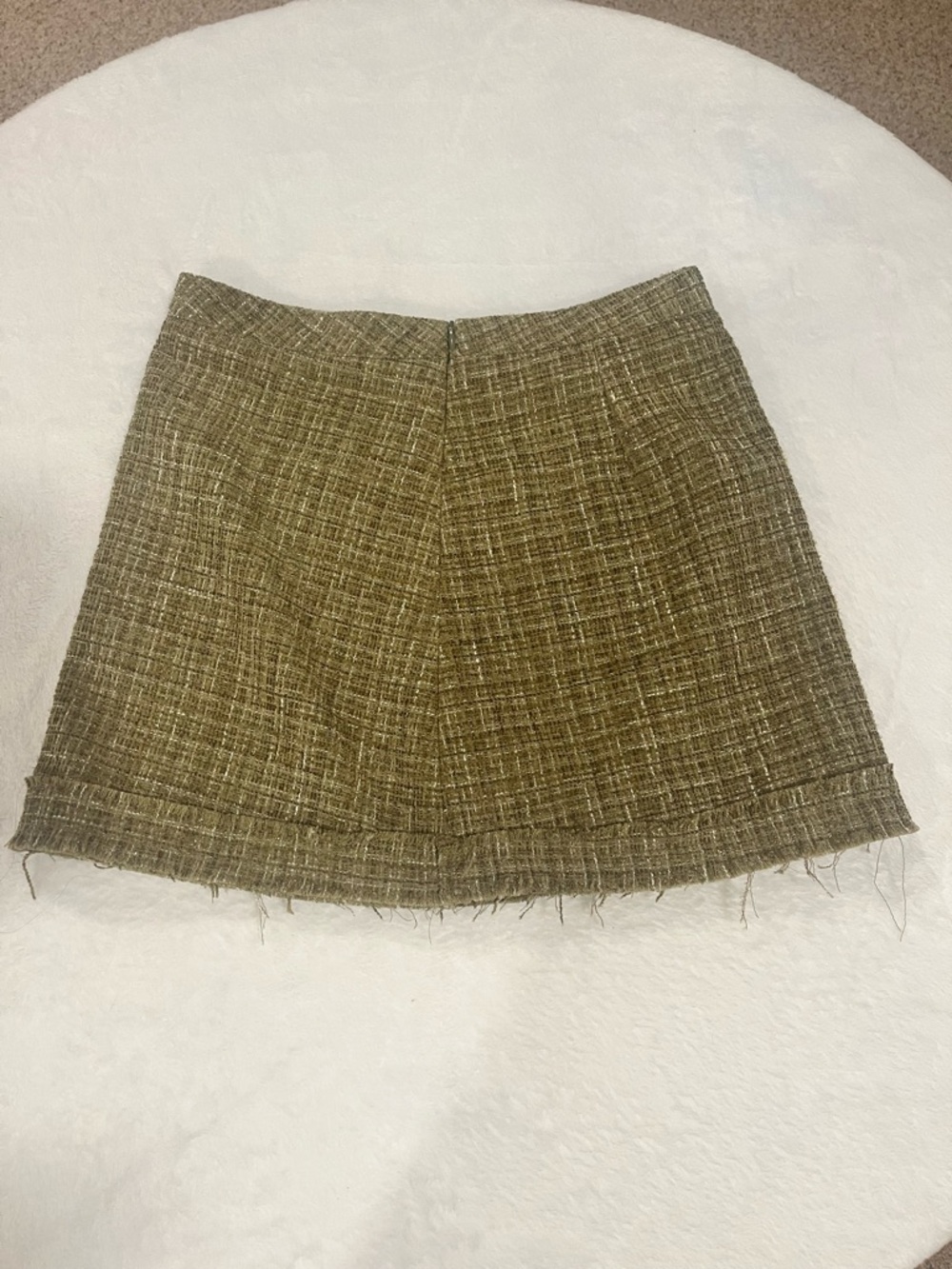 Cider Olive Green Tweed Raw Hem Mini Skirt- Small - Picture 2 of 5